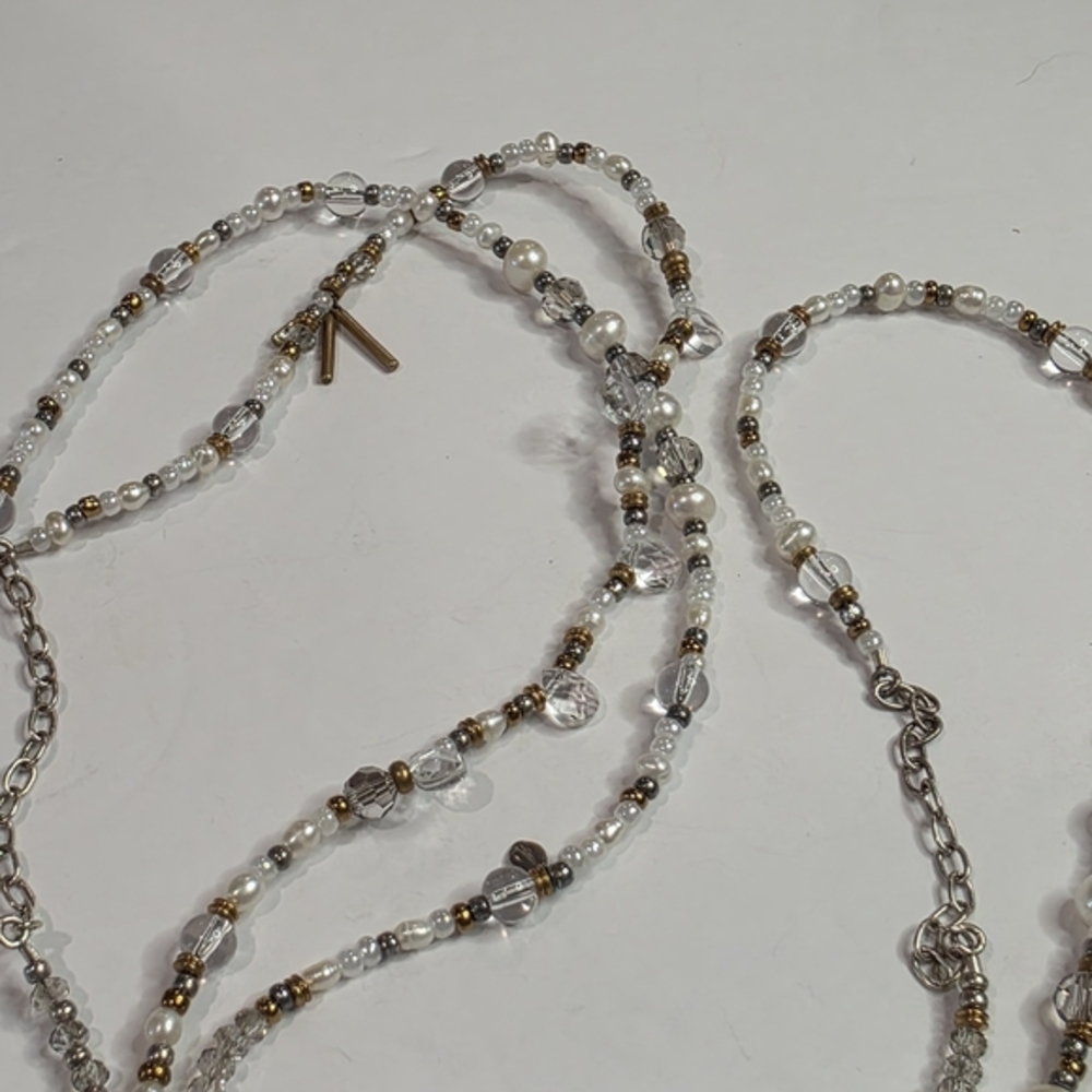 SILPADA Stardust 54 Sterling Silver Brass Pearl Crystal Beaded Necklace - Picture 8 of 12